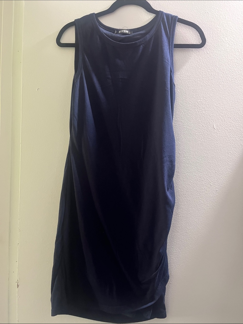 Navy Midi Dress - Sleeveless Crew Neck